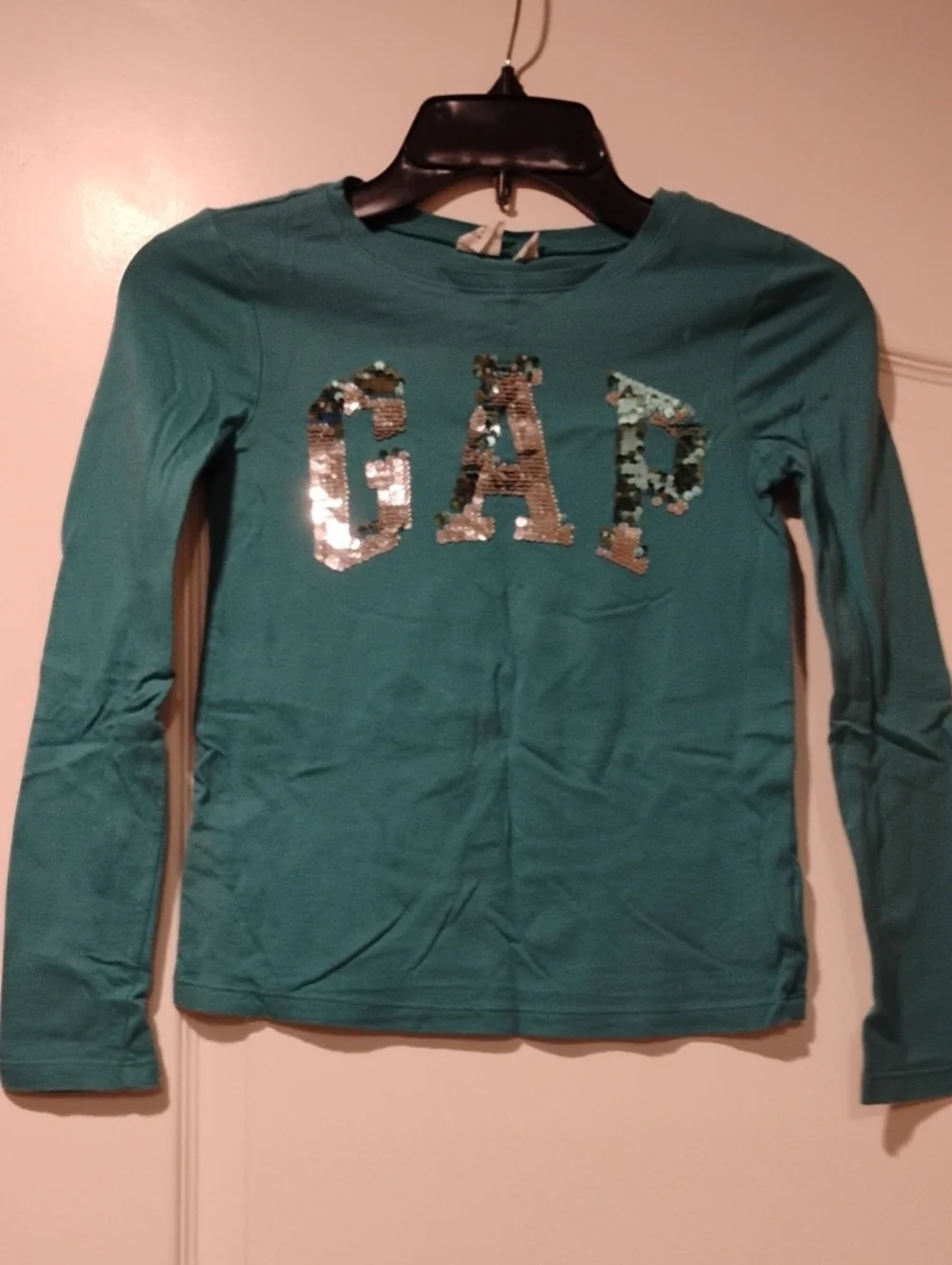 GAP Teal Long-Sleeve Sequin Logo Tee